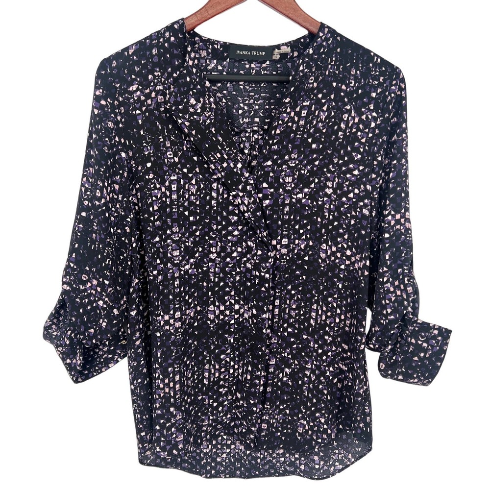 Ivanka Trump Womens Size Small Blouse Shirt Top Purple Black Business Office